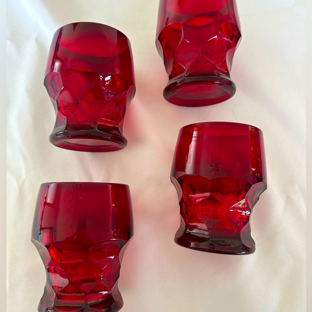 SET OF 4 Vintage Anchor Hocking Georgian Glass Tumbler - Ruby